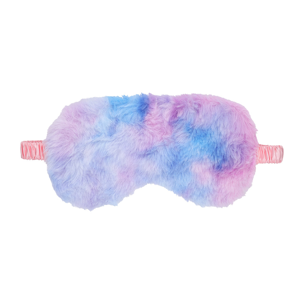 Ouch! Fluffy Mask Multicolor 2 Front view of blue purple and pink Ouch fluffy mask