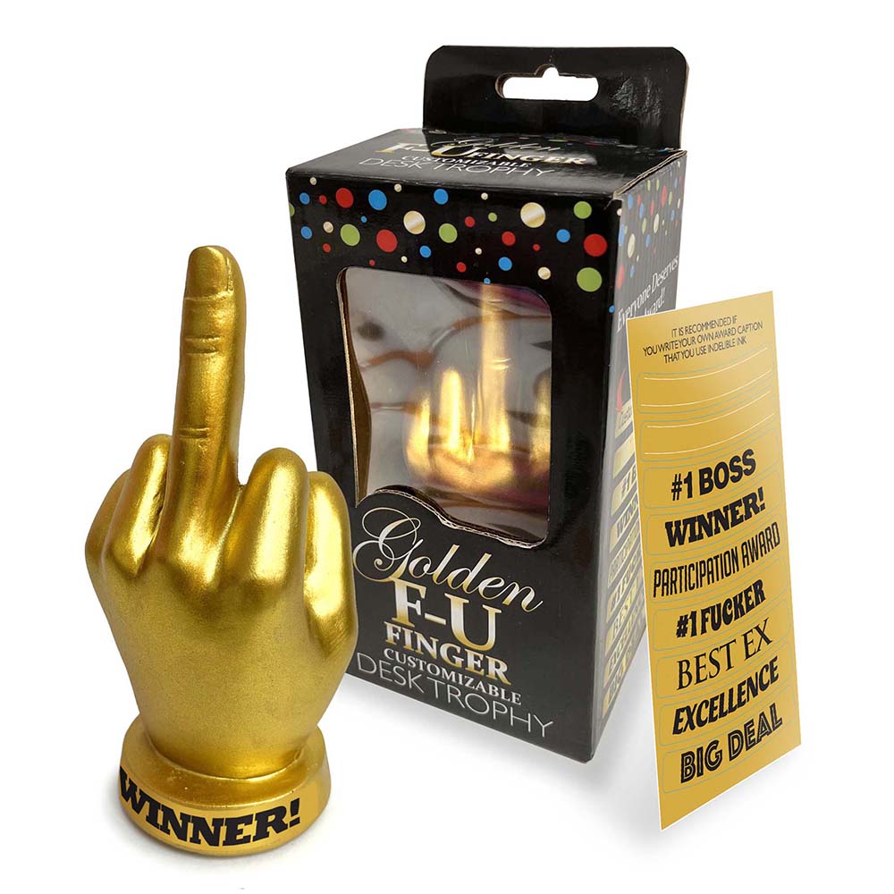 Golden F-U Finger Trophy Golden F-U Finger Trophy with box and award message card