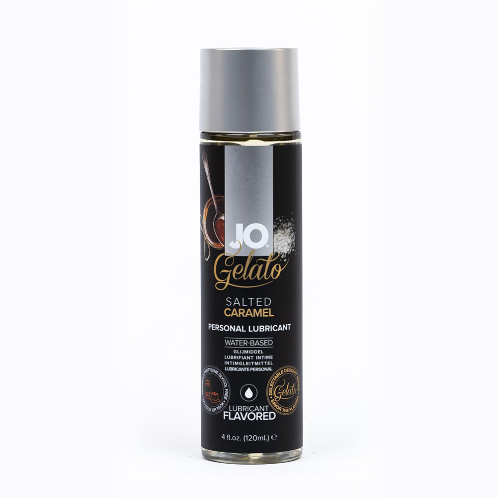 JO Gelato Salted Caramel Flavored Water-Based Lubricant 4 oz. System JO Gelato Salted Caramel 4 oz silver cap bottle front