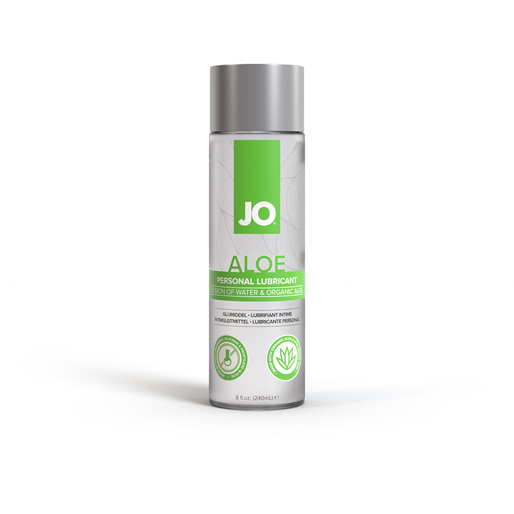 JO Aloe Water-Based Lubricant Original 8 oz. 8 oz System JO Aloe water-based lubricant in silver bottle with green label