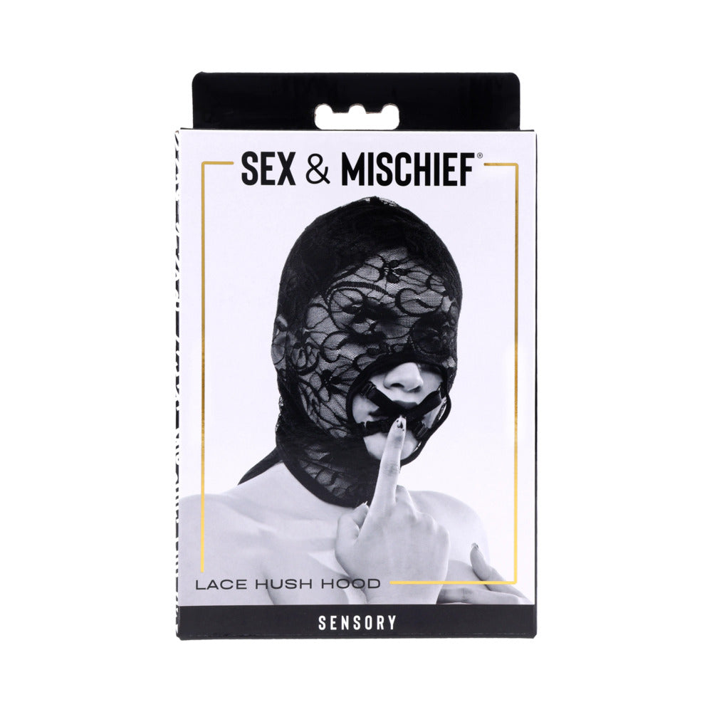 Sportsheets Sex & Mischief Lace Hush Hood Sportsheets Sex and Mischief black floral lace Hush Hood in retail package