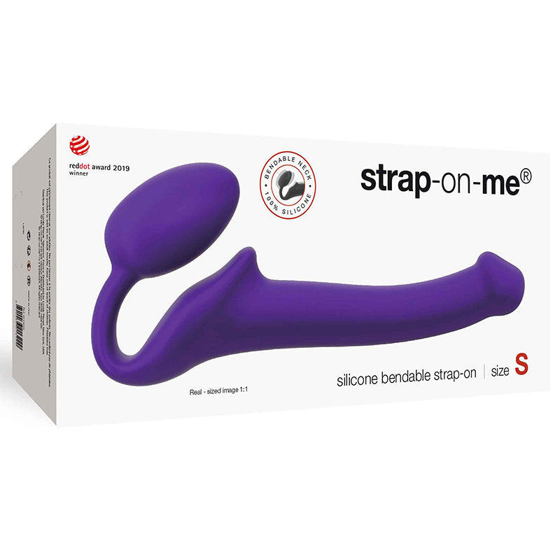 Strap-On-Me Semi-Realistic Bendable Silicone Strap-On Purple S Purple small Strap-On-Me bendable silicone strap-on on white box