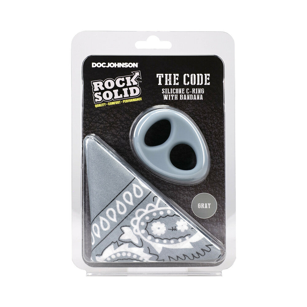 Rock Solid The Code Silicone C-Ring with Bandana Gray/Black Rock Solid gray double-opening C-ring with gray paisley bandana
