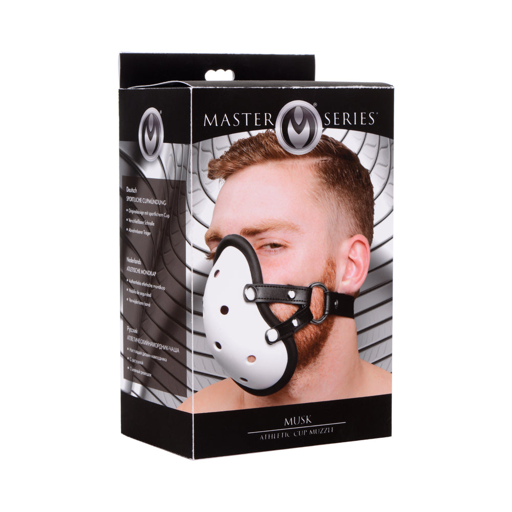 Master Series Musk Athletic Cup Muzzle Master Series Musk ventilated athletic cup muzzle with adjustable straps on box