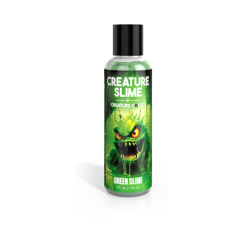 Creature Slime Green Water-Based Lubricant 4 oz. Creature Slime Green 4 oz clear bottle with black cap and bright green monster label