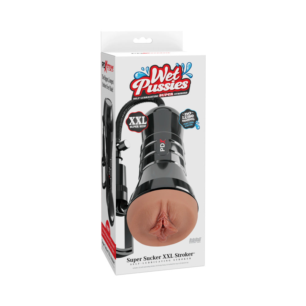 PDX Extreme Wet Pussies Super Sucker XXL Stroker Brown Brown PDX Super Sucker XXL stroker in tall white package