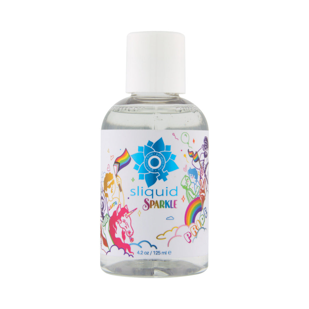Sliquid Naturals Sparkle Pride Water-Based Lubricant 4.2 oz. Front of Sliquid Sparkle Pride 4.2 oz lubricant bottle