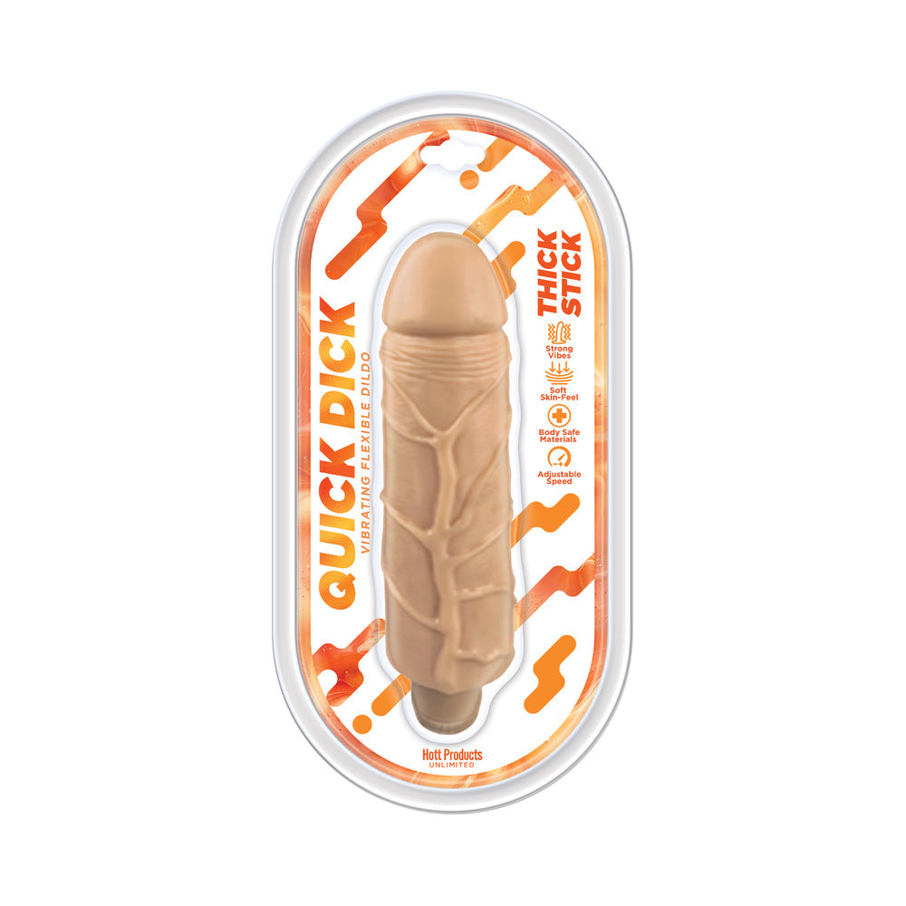 Quick Dick Thick Stick 7.75 in. Vibrating Flexible Dildo Ivory Quick Dick Thick Stick vibrator in clear orange package