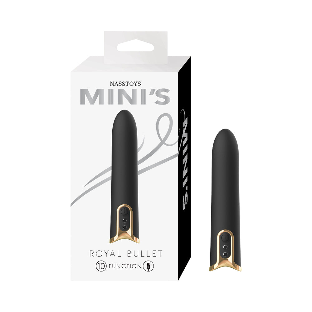 Mini''s Royal Bullet Black Nasstoys Mini's Royal black bullet beside retail box
