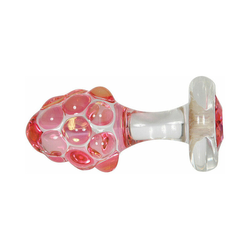Crystal Delights Pineapple Delight Plug with Gem Pink pink-tinted pineapple-texture glass plug with blue crystal base