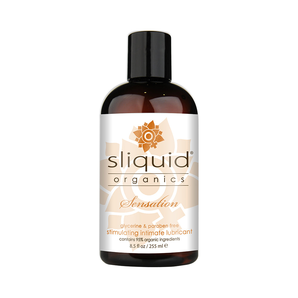 Sliquid Organics Sensation Warming Lubricant 8.5oz Amber 8.5 oz Sliquid Organics Sensation bottle with black cap and orange warming label