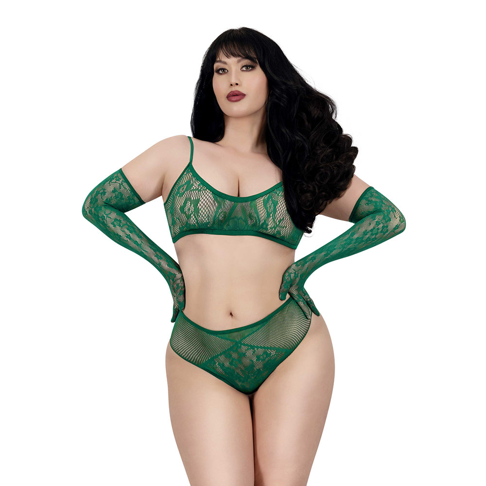 Dreamgirl Lace Seamless 3-Piece Set Emerald Queen Size Dreamgirl Lace Seamless 3-Piece Set Emerald Queen Size