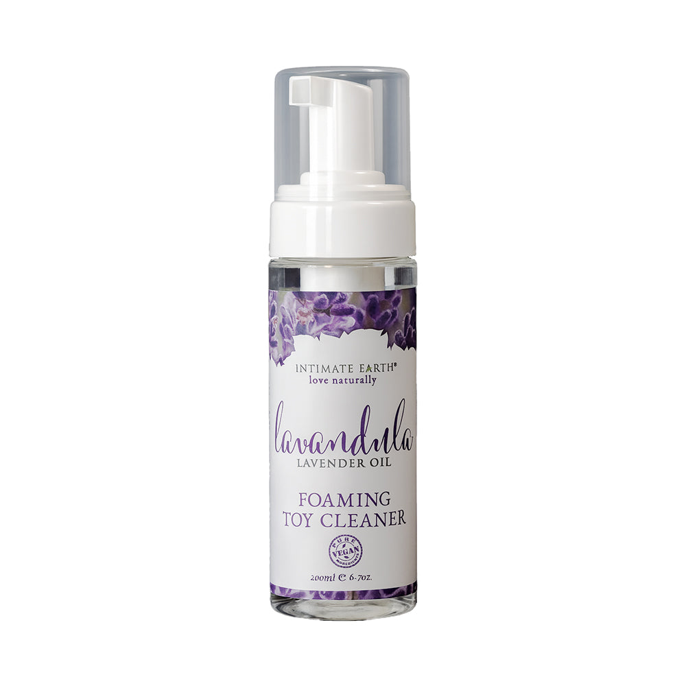 Intimate Earth Lavandula Foaming Toy Cleaner 6.7 oz. Intimate Earth Lavandula Foaming Toy Cleaner in tall capped pump bottle