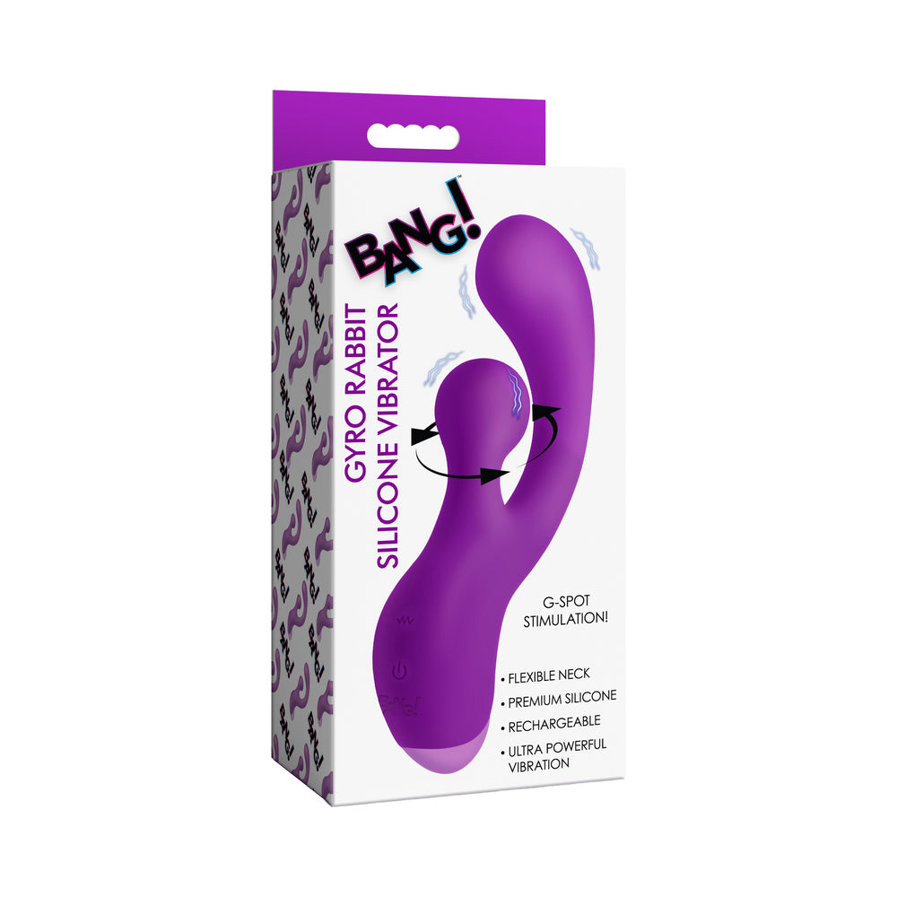 BANG! Gyro Rabbit Silicone Vibrator Purple BANG purple silicone gyro rabbit vibrator in illustrated retail packaging