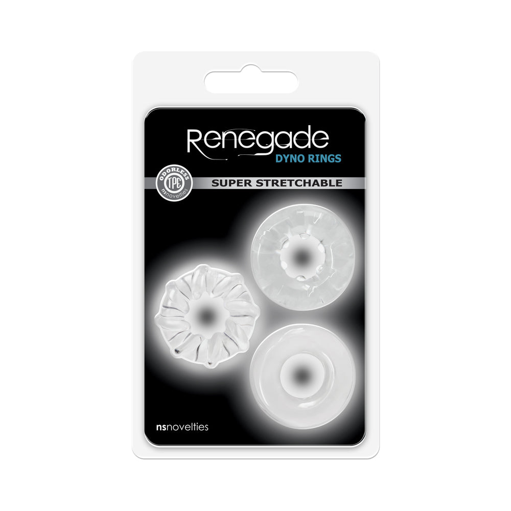 Renegade Dyno Rings 3-Pack Clear Renegade clear Dyno Rings 3-pack black card package with three transparent ring profiles
