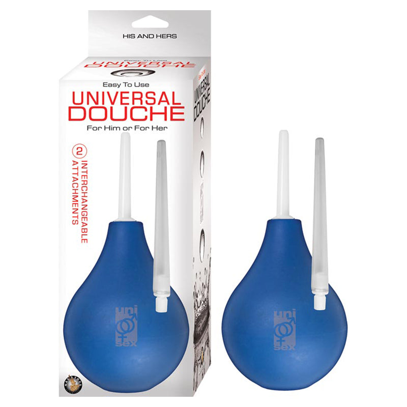 Universal Douche - Blue Blue Nasstoys Universal Douche bulb with two white nozzles and box