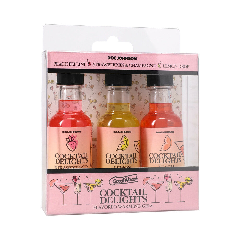 GoodHead Cocktail Delights Flavored Warming Gels 3-Pack GoodHead Cocktail Delights gel set three flavor bottles in clear-front pink carton