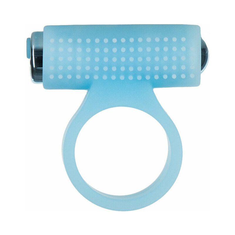 Cosmic Ring Glow in the Dark blue BMS Cosmic vibrating ring with dotted sleeve and removable bullet