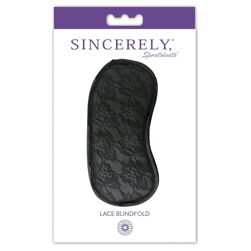 Sincerely, Sportsheets Lace Blindfold Black Sportsheets Sincerely black lace blindfold inside white-and-purple retail card
