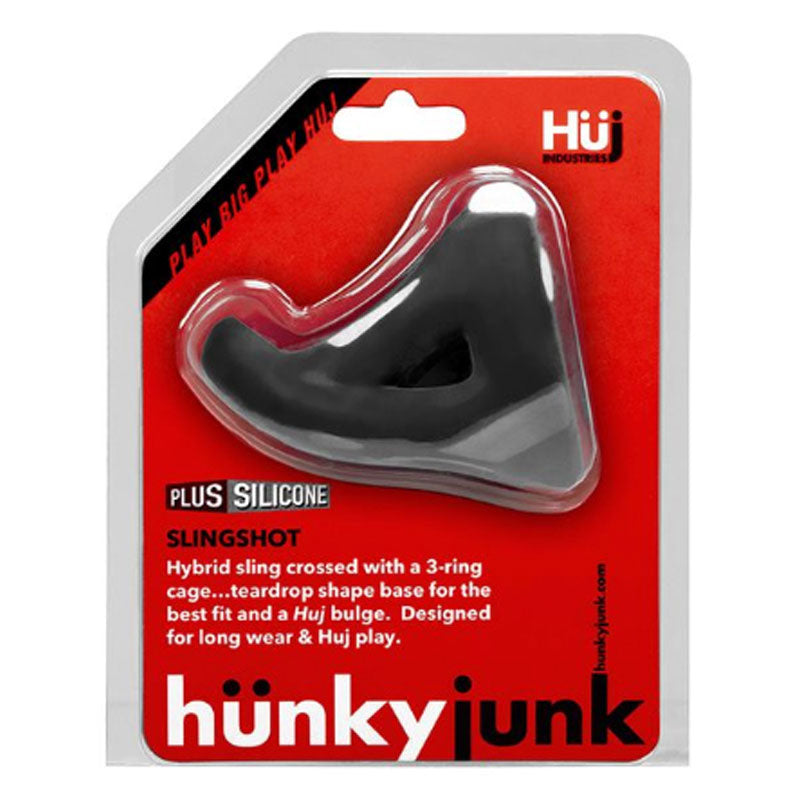 Hunkyjunk SLINGSHOT 3-ring teardrop tar Oxballs Hunkyjunk Slingshot black teardrop three-ring frame on red card