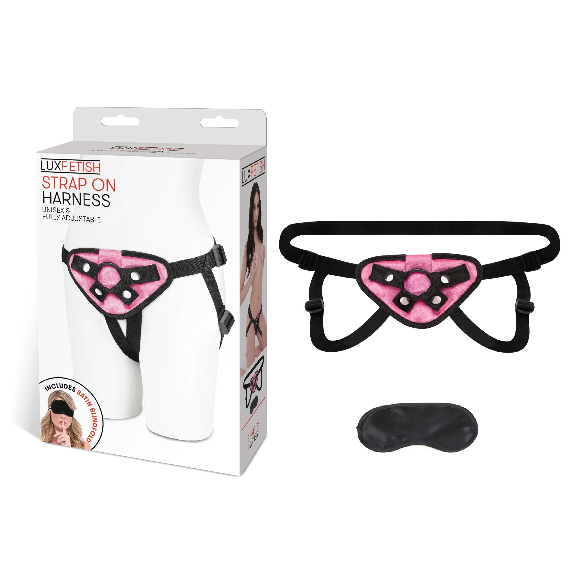 Lux Fetish Neoprene Strap-On Harness Pink Lux Fetish Pink Strap-On Harness harness blindfold and retail box