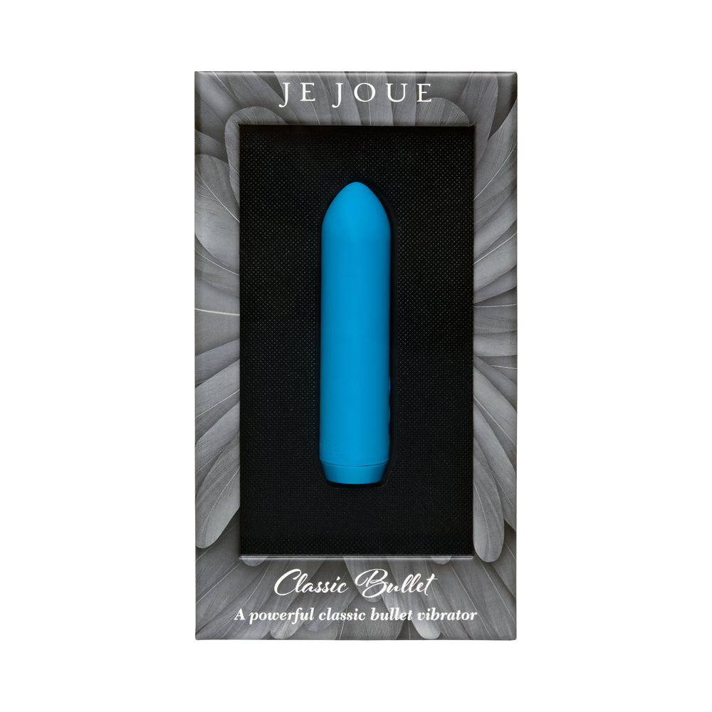 Je Joue Classic Bullet Vibrator Rechargeable Silicone with Finger Sleeve Teal Teal Je Joue Classic Bullet displayed in retail packaging