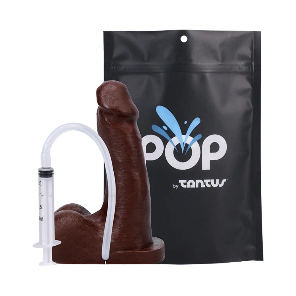 Tantus POP n'' Play Squirting Packer Espresso (Bag) Espresso Tantus POP n Play kit with black bag syringe and tube