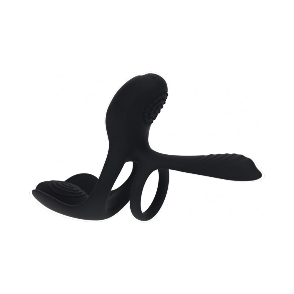 LEVELZ Triple Motor Vibrating Silicone Cock Ring Black Black LEVELZ triple-motor ring with three loops and textured pads