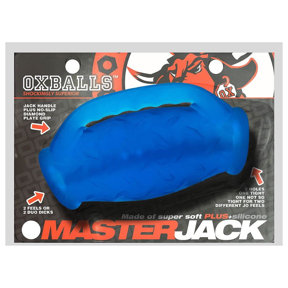 OxBalls Masterjack Double Penetration Jo Blue Ice blue OxBalls Masterjack stroker with raised diamond grips on orange card
