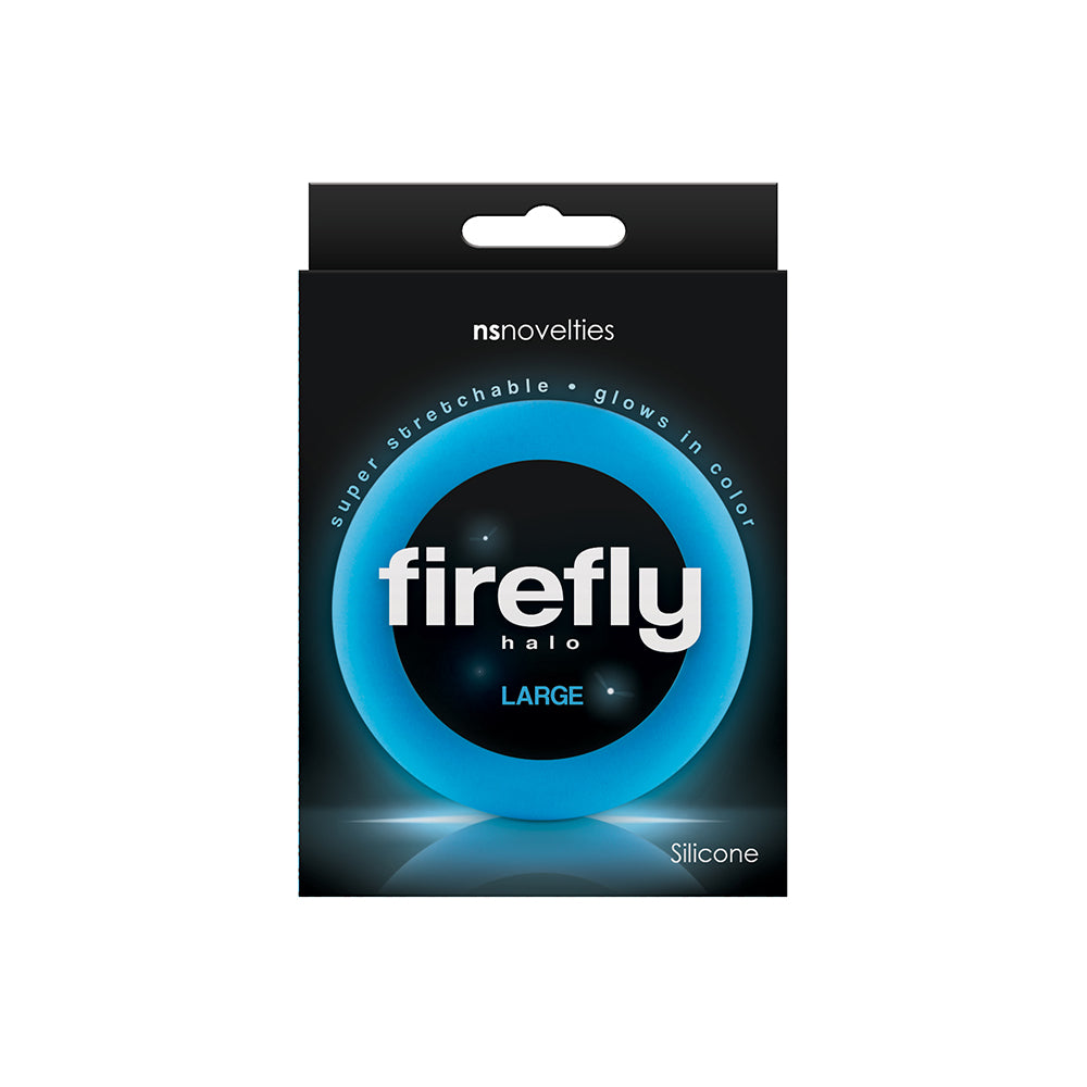 Firefly Halo Cock Ring Large Blue Firefly Halo Large Blue Silicone Ring package