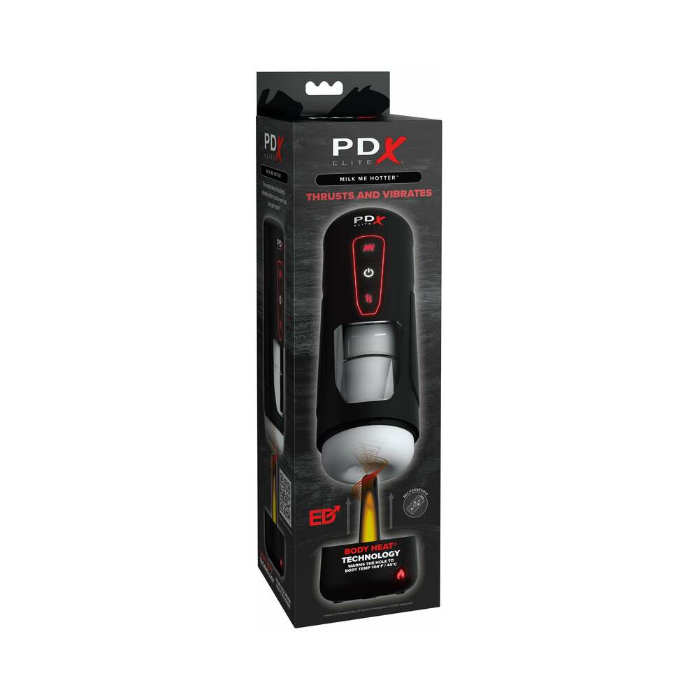 PDX Elite Milk Me Hotter PDX Elite Milk Me Hotter black automatic stroker in tall black and red retail box