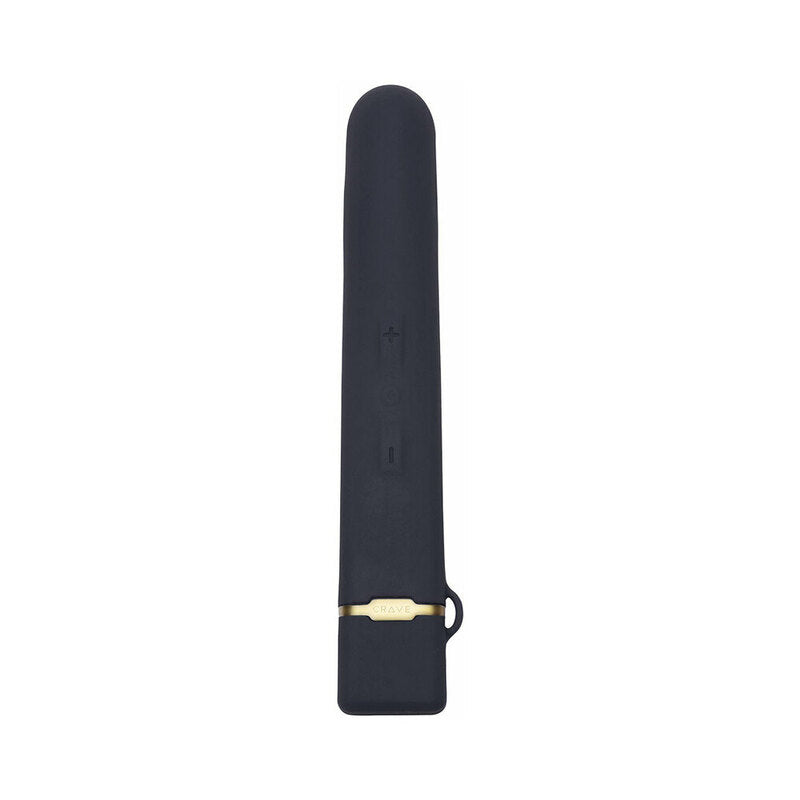 Crave Flex Black front view of slim black Crave Flex with rounded silicone tip and gold cap ring