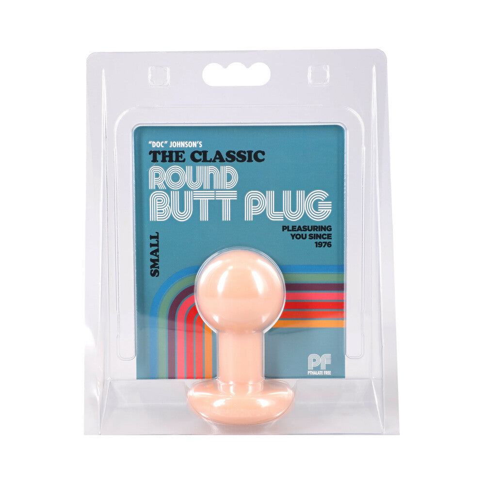 The Classic Round Butt Plug Cream Small Doc Johnson Classic Round small cream plug front retail package