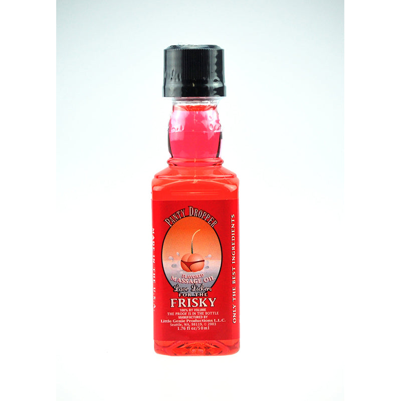 Love Lickers Panty Dropper Flavored Massage Oil 1.76 oz. Love Lickers Panty Dropper hot-pink massage oil in clear bottle