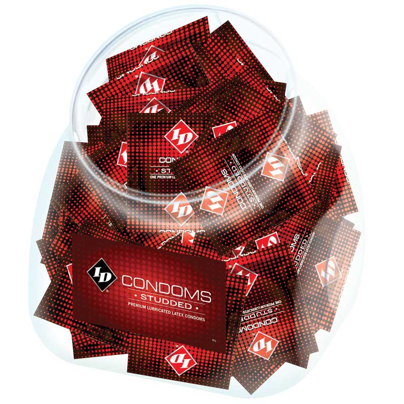 ID Studded Condom Jar (144/Jar) ID Studded Condom Jar clear round jar filled with red foil wrappers