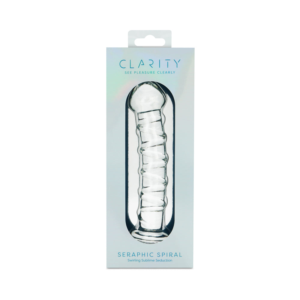 Clarity Seraphic Spiral Glass Dildo Clarity Seraphic Spiral clear ribbed glass dildo in pale box