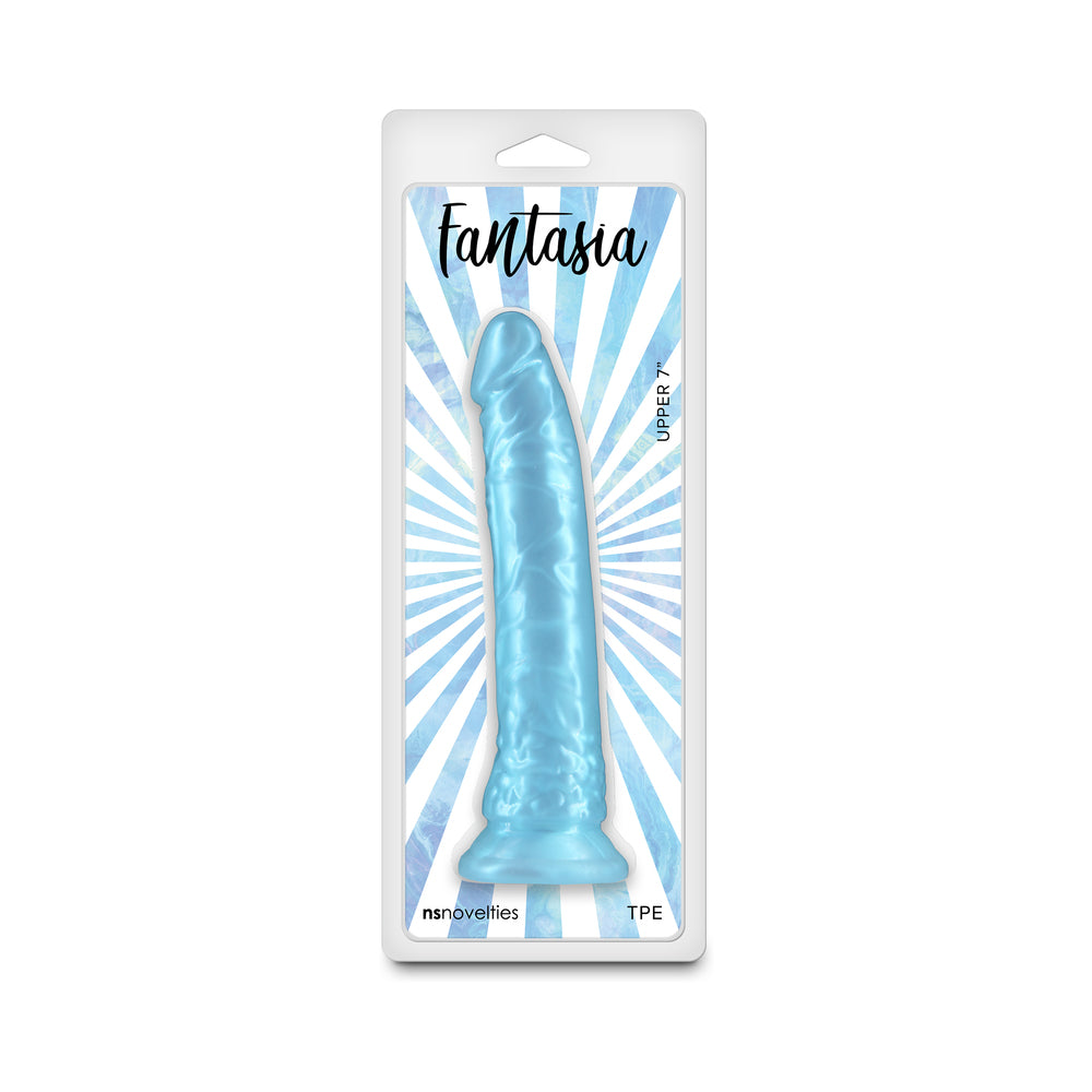Fantasia Upper 7 in. Turquoise Fantasia Upper turquoise textured TPE dildo in clear hanging blister