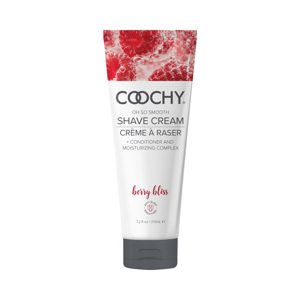 Coochy Berry Bliss Shave Cream 7.2 oz. tall white 7.2 oz Coochy Berry Bliss shave cream tube with red top pattern
