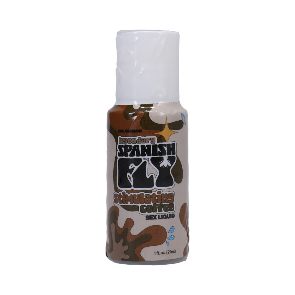 Spanish Fly Sex Liquid Stimulating Coffee 1 oz. Bulk one-ounce Spanish Fly Stimulating Coffee bottle with brown camouflage label