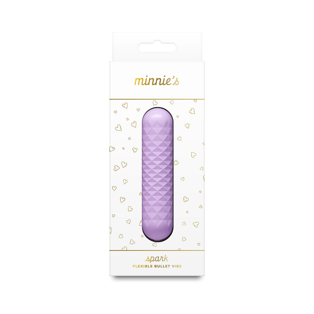 Minnie''s Spark Purple Minnie's Spark purple textured bullet vibrator inside the white hanging retail box