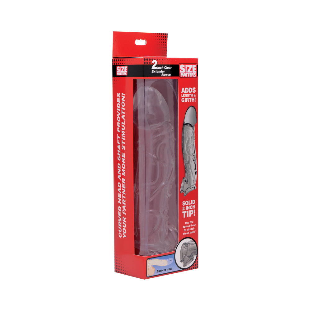 Size Matters 2 in. Clear Extender Sleeve clear Size Matters extender sleeve with veined shaft in red windowed box