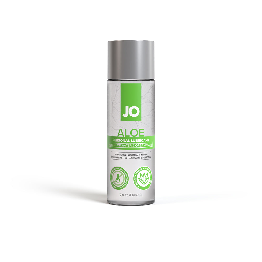 JO Aloe Water-Based Lubricant Original 2 oz. 2 oz System JO Aloe water-based lubricant in silver bottle with green label