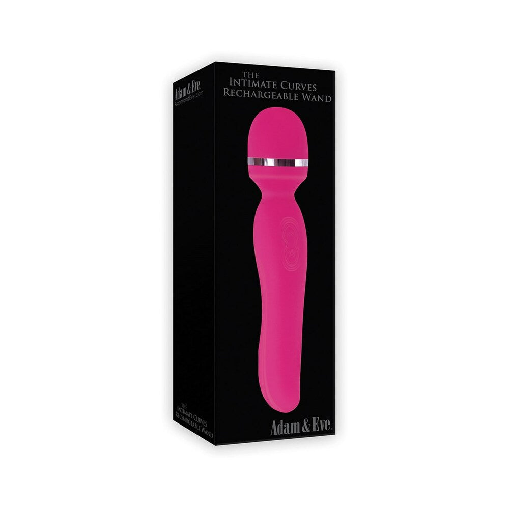 Adam & Eve Intimate Curves Rechargeable Wand Adam & Eve Intimate Curves pink rechargeable wand upright inside black retail box