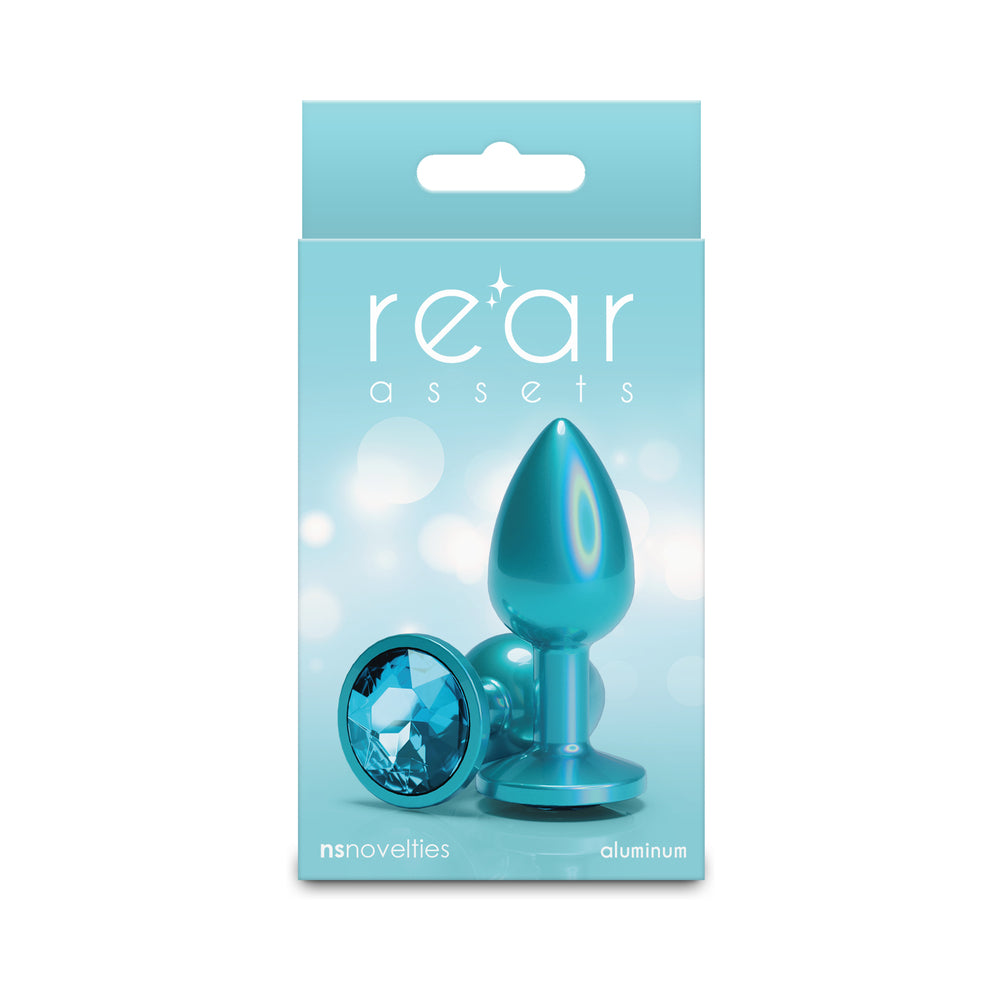 Rear Assets Plug Iridescent Teal/Teal Small Small teal Rear Assets aluminum plug with matching jewel base on box