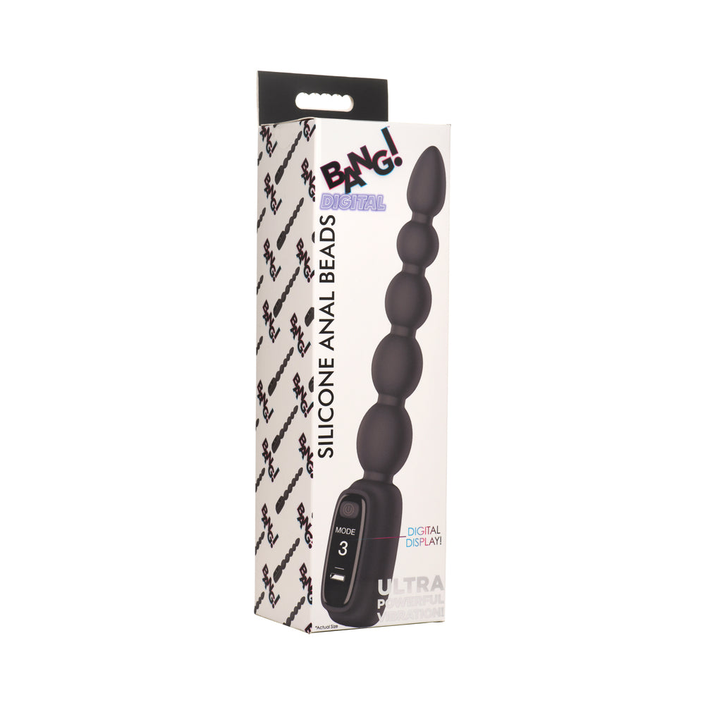BANG! Digital Silicone Anal Beads BANG black five-bead silicone vibrator on tall white retail box