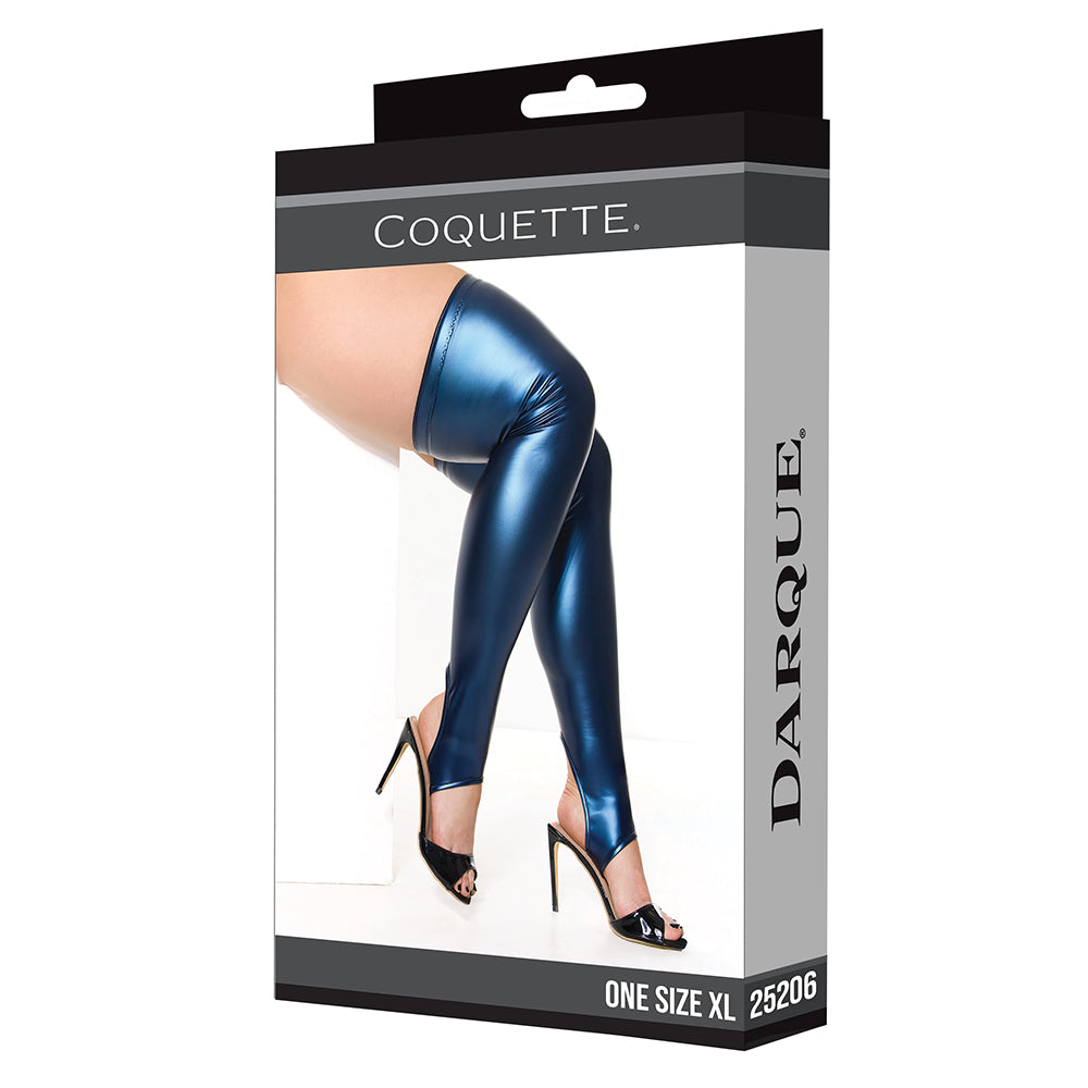 Coquette Darque Stockings Blue Queen Size Queen-size Coquette Darque blue open-foot thigh highs on retail box