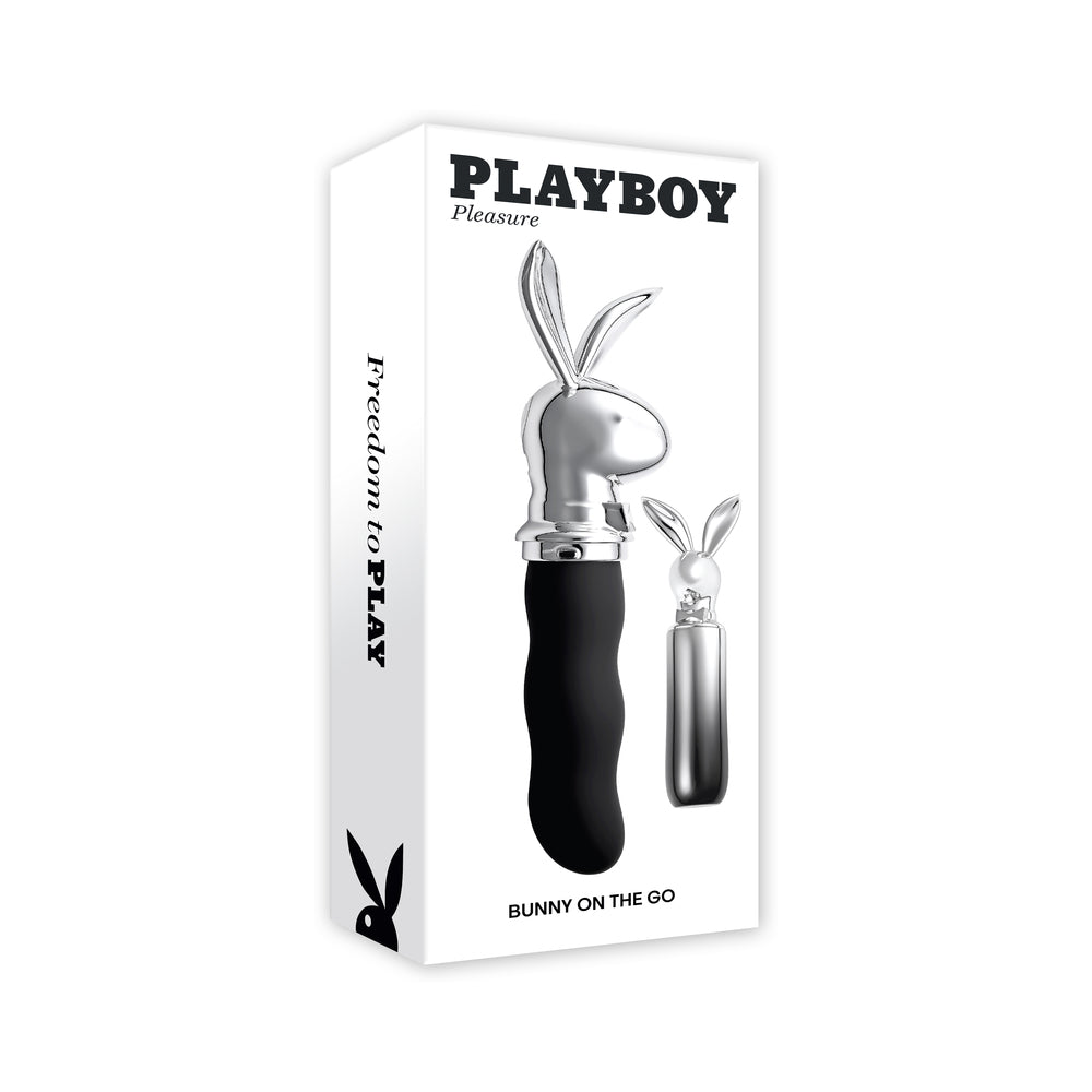 Playboy Bunny On The Go 2 AM/Hematite/Chrome Playboy Bunny On the Go 2 chrome vibrator in white retail box