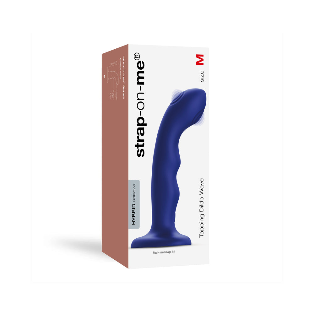 Strap-On-Me Tapping Dildo Wave Night Blue night-blue Strap-On-Me Wave curved dildo with suction base inside a white retail box