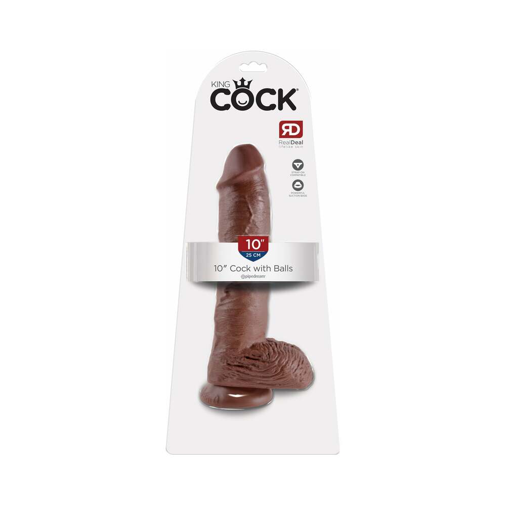 King Cock 10 in. Cock With Balls Realistic Suction Cup Dildo Brown Pipedream King Cock 10-Inch Brown Dildo with Balls retail card front