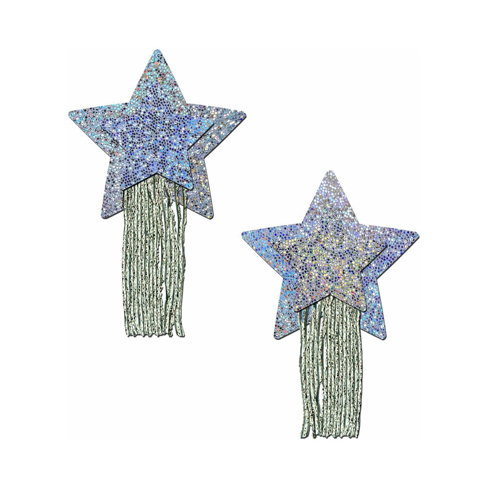 Pastease Star: Tassel Pasties: Silver Glitter Star with Fringe Pasties Pastease Star: Tassel Pasties: Silver Glitter Star with Fringe Pasties